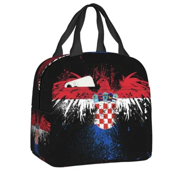 Флаг Хорватии Термоизолированные сумки для ланча Женские Хорватские патриотические портативные ланч-боксы для школьного питания на открытом воздухе Bento Box