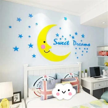 Симпатичные стереоскопические наклейки на стену со звездами и Луной 3D для детской комнаты, мультяшные украшения, наклейки на стены детского сада, фоновые наклейки на стены