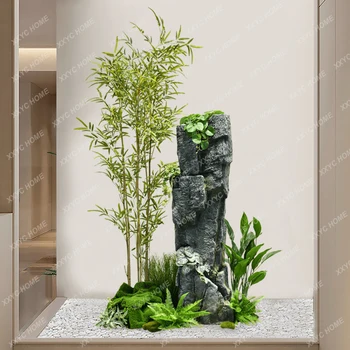 Имитация сухого ландшафта, Декоративная перегородка из бамбука, растение для внутреннего пола, Пейзаж из рокария, Зеленое окно для растений
