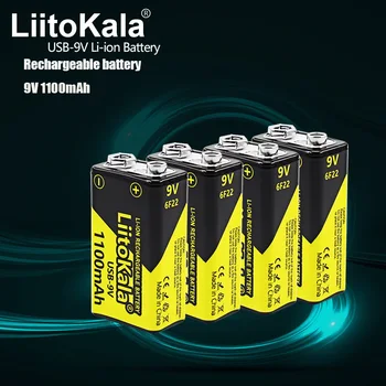 4ШТ LiitoKala USB Аккумулятор 9V 1100 мАч Литиевая Аккумуляторная батарея 6F22 для металлоискателя мультиметра Микрофона дистанционного управления